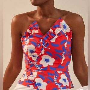 Anthropologie Red and Blue Floral Blouse